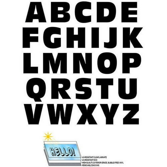 Alphabet Letters Uppercase Black Automotive Car Window Locker Bumper Stickers