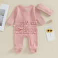 thumbnail image 3 of Bellafa Newborn Fall Winter Clothes Baby Girl Long Sleeve Romper Zipper Onesie Footies Jumpsuit + Headband 2Pcs Coming Home Outfit, 3 of 8