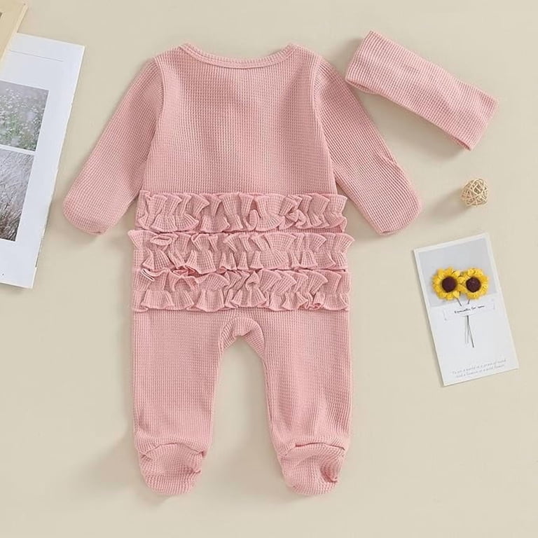 Babi Rampor Emy Dola Newborn Baby Girl Ruffle Zip Up Romper Onesie Footies Knit ...