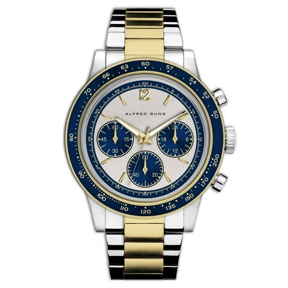 Alfred Sung Men's Chronograph II Silver Blue Subdials Link Watch