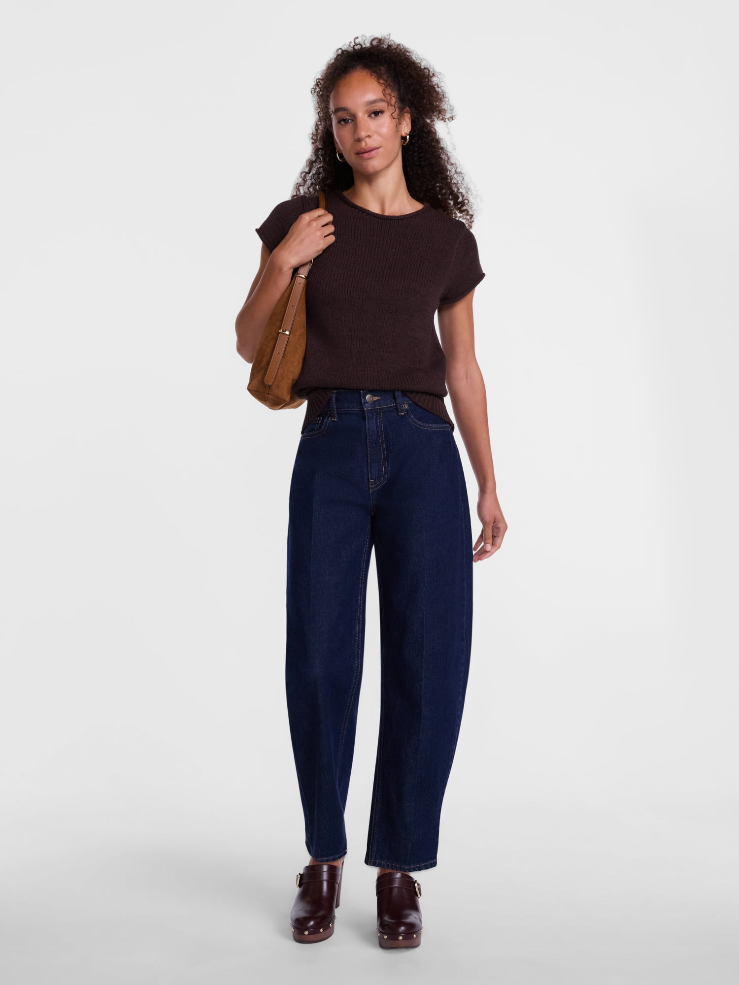 Scenario Women's and Women's Plus High Rise Tapered Barrel Crease Jeans, 27" Inseam, Sizes 0-28W