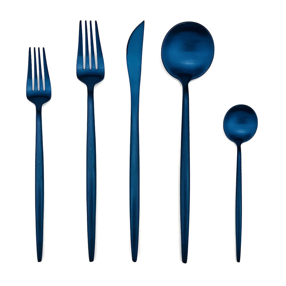 5 piece cutlery set blue stainless steel travel elegant modern cutlery