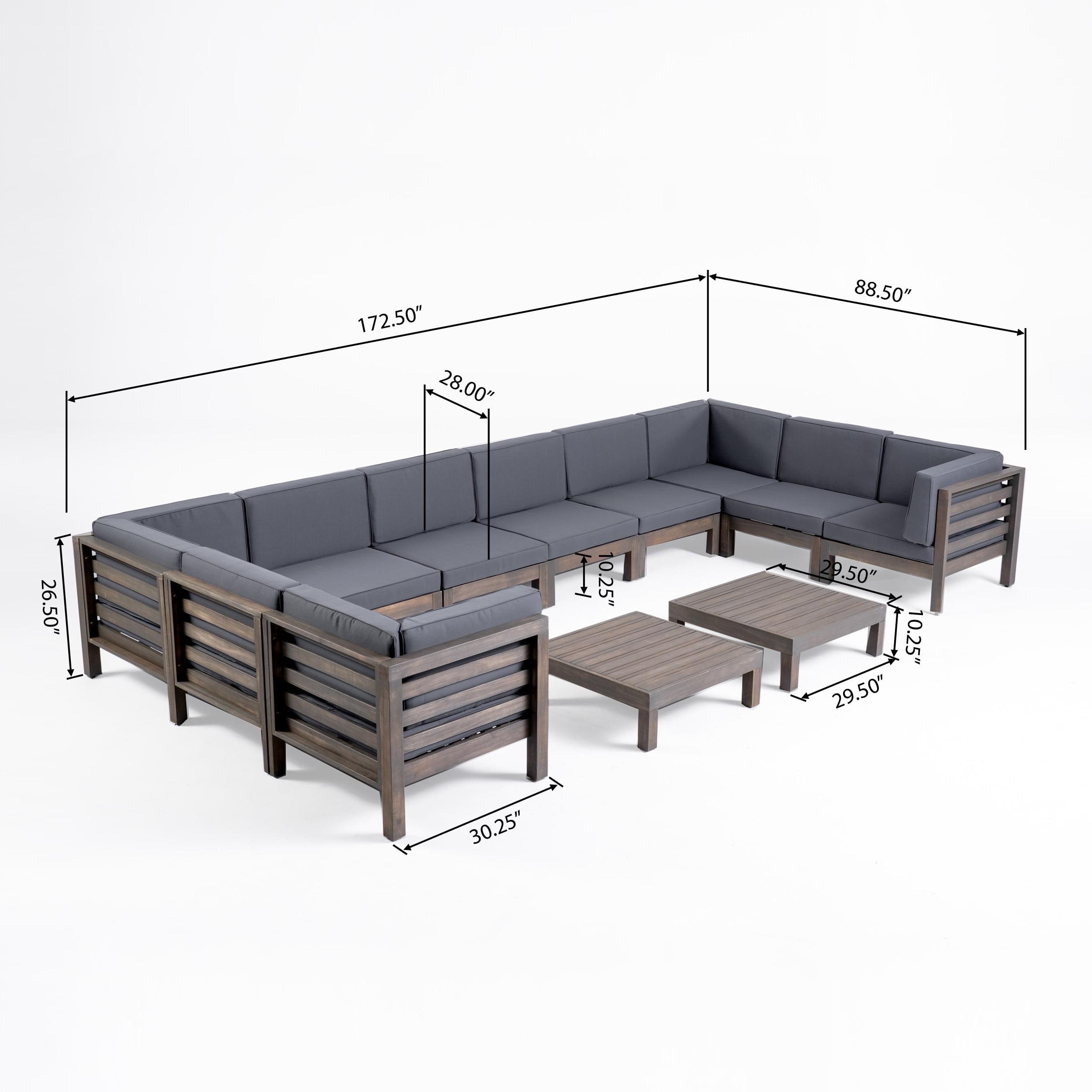 12-Piece Gray Contemporary Outdoor Furniture Patio Sectional Sofa Set - Gray Cushions