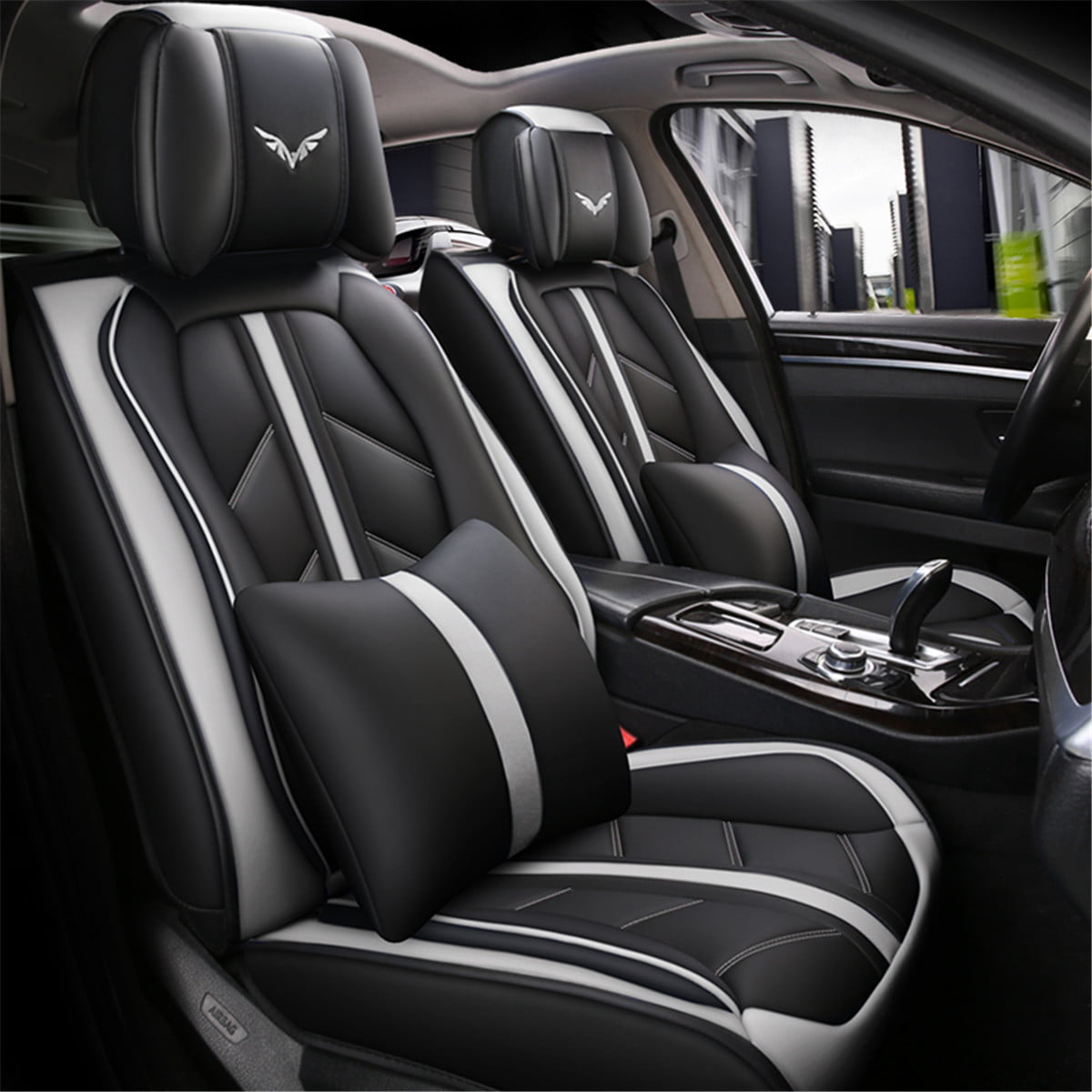 Auto Car Seat Covers Full Set 5 Seats Luxury PU Leather Airbag Compatible for Most car,SUV,Van,6D Model Design Black&Red