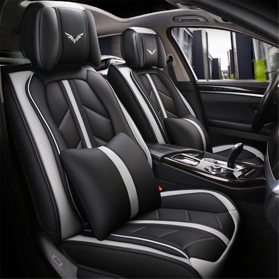 Car 3D Luxury 5 Seat PU Leather Full Surround Car Seat Cover Cushion Set + Pillows