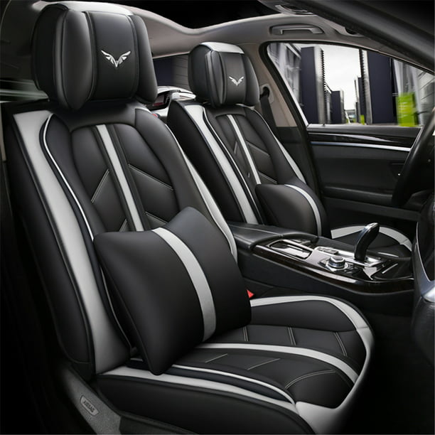 Deluxe 3d Luxury 5 Seat Car Pu Leather Full Surround Cover Cushion Set With Pillows Com - Car Seat Cover Set Leather
