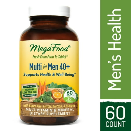 MegaFood - Multi for Men 40+, Multivitamin Support for Energy Production, Heart Health, and Memory, Mood, and Bones with Vitamin D3 and Methylated Folate, Vegetarian, Gluten-Free, Non-GMO, 60