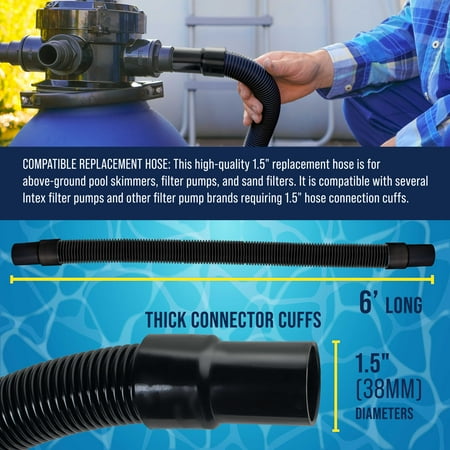 U.S. Pool Supply 6 Foot Heavy-Duty Above Ground Pool Hose, 1.5 - Black Replacement Filter Connecting Hose, Flexible Spiral Wound EVA - Compatible with Intex for Pool Filter Pumps - Skimmer Pump