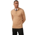 thumbnail image 4 of Kallspin Men's Mock Neck Sweater Wool Blend Midweight Quarter-Button Long Sleeve Knit Pullover(Coffee,Medium), 4 of 6