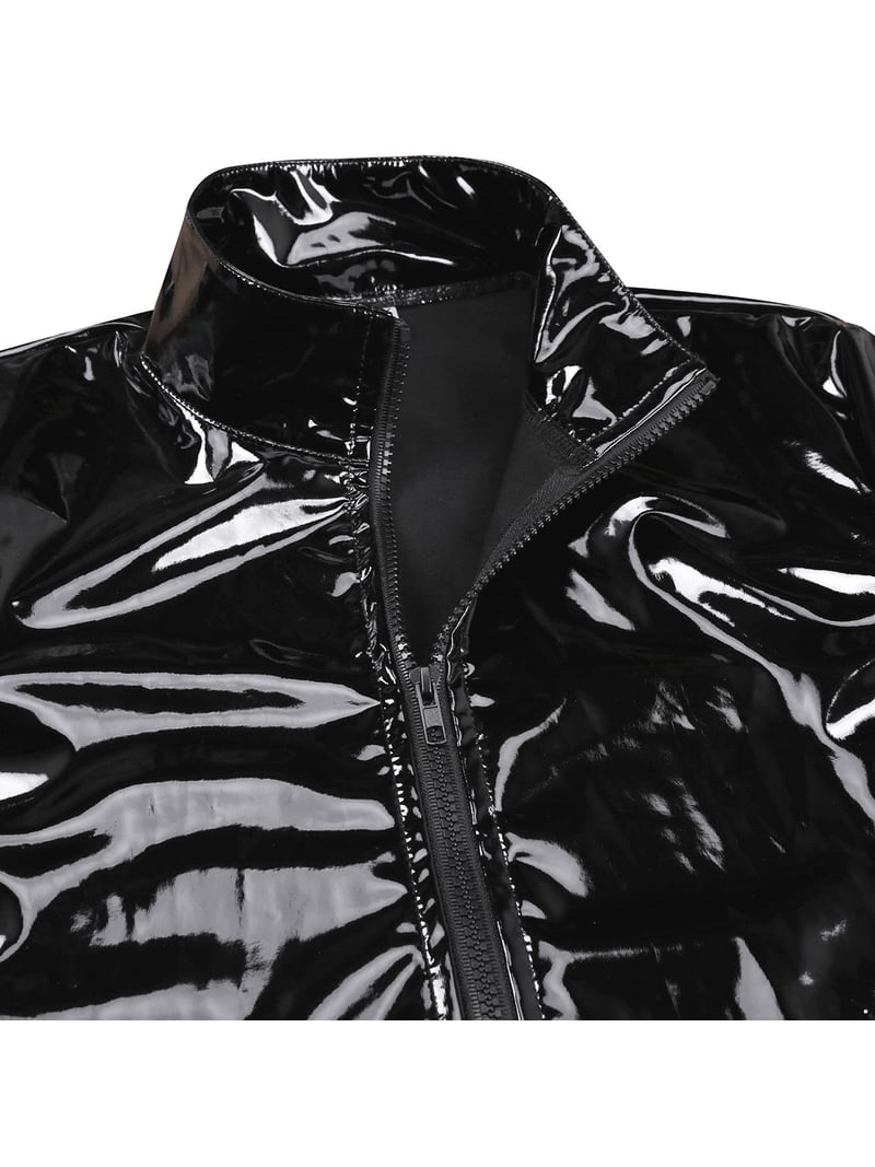Zaldita Men's Shiny Metallic PVC Leather Zipper Front Latex Rubber