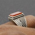thumbnail image 4 of Silver Handmade Ring 925k Sterling Silver Red Rectangle Shape Carnelian GemStone Ring Men's Ring with Round Stones Outstanding Gift KCR024, 4 of 7
