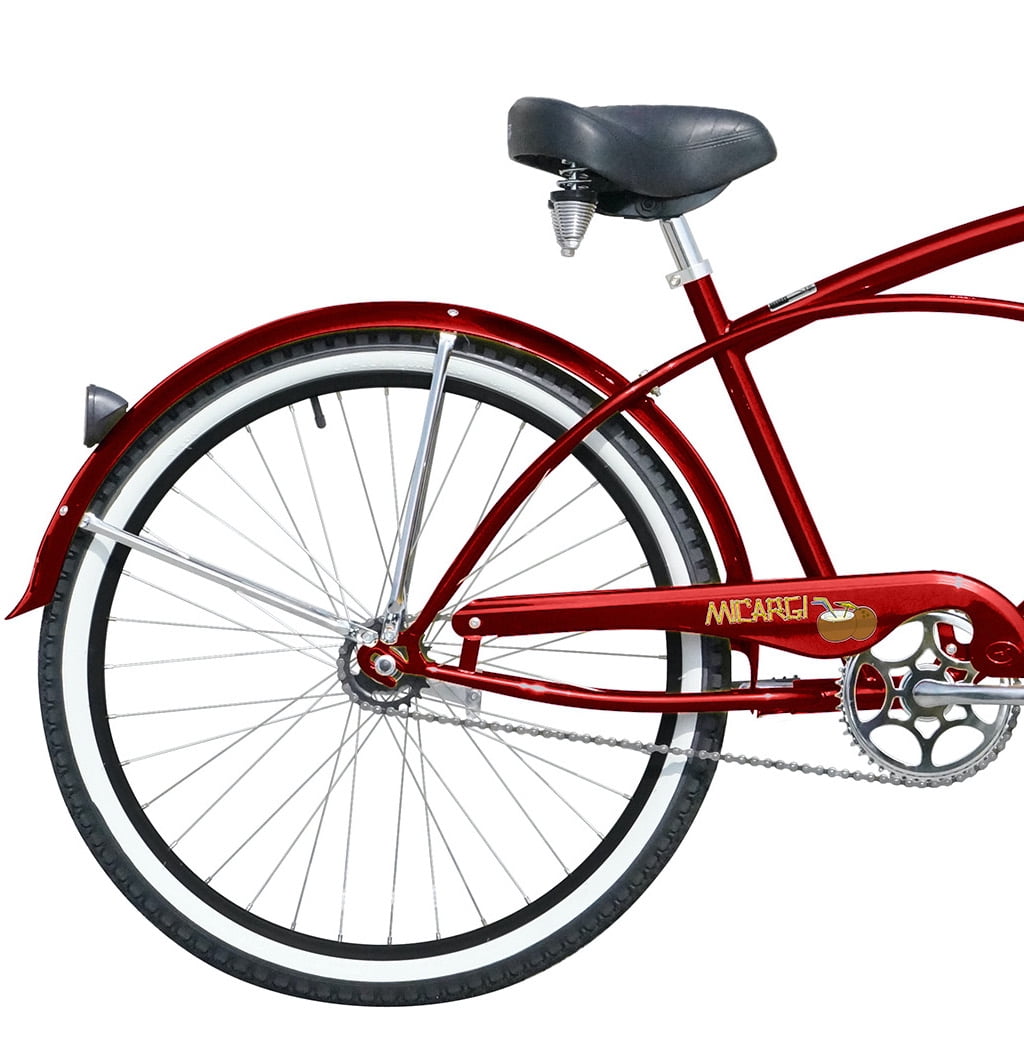 Wonder Wheels 26" Beach Cruiser Coaster Brake Stainless Steel Spokes One Piece Crank Alloy Matte Black Rims 36H W/ Fenders - Red & Black