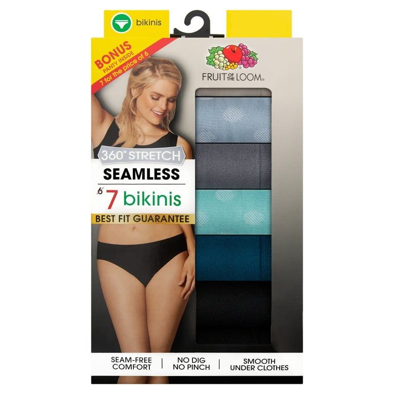 Fruit of the Loom Women's 360 Stretch Seamless Bikini Underwear, 6+1 Bonus  Pack