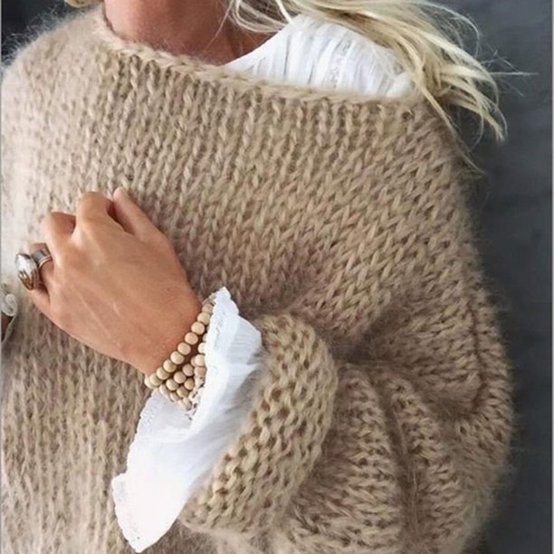 Suéter de mohair de Amoy Factory para mujer, estilo europeo y americano, para primavera y otoño, informal, de punto, de gran tamaño