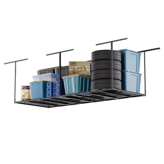 Heavy Duty 3x8FT Overhead Garage Storage Rack, 600 lbs Adjustable Ceiling Storage Shelf , Garage Hanging Organizer System for Garage, Basement & Workshop