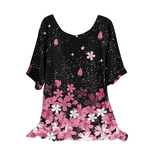 Blusas sueltas de manga corta con estampado Floral de verano clásico para mujer Pompotops hfajkhk130026