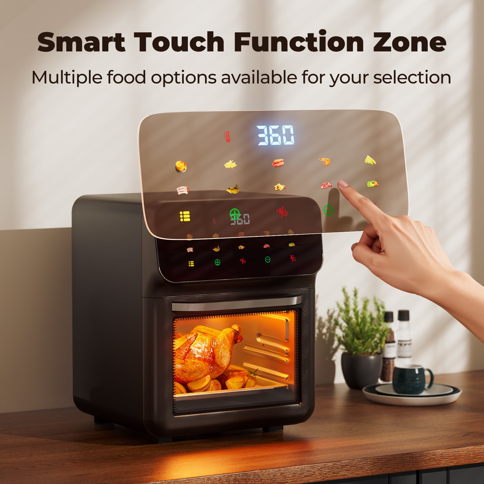 10QT Air Fryer, Toaster Oven with 10 Preset Cooking Mode, Bake, Roast, Reheat, Broiler, Dehydrate, LED Digital Color Display and Visible Window
