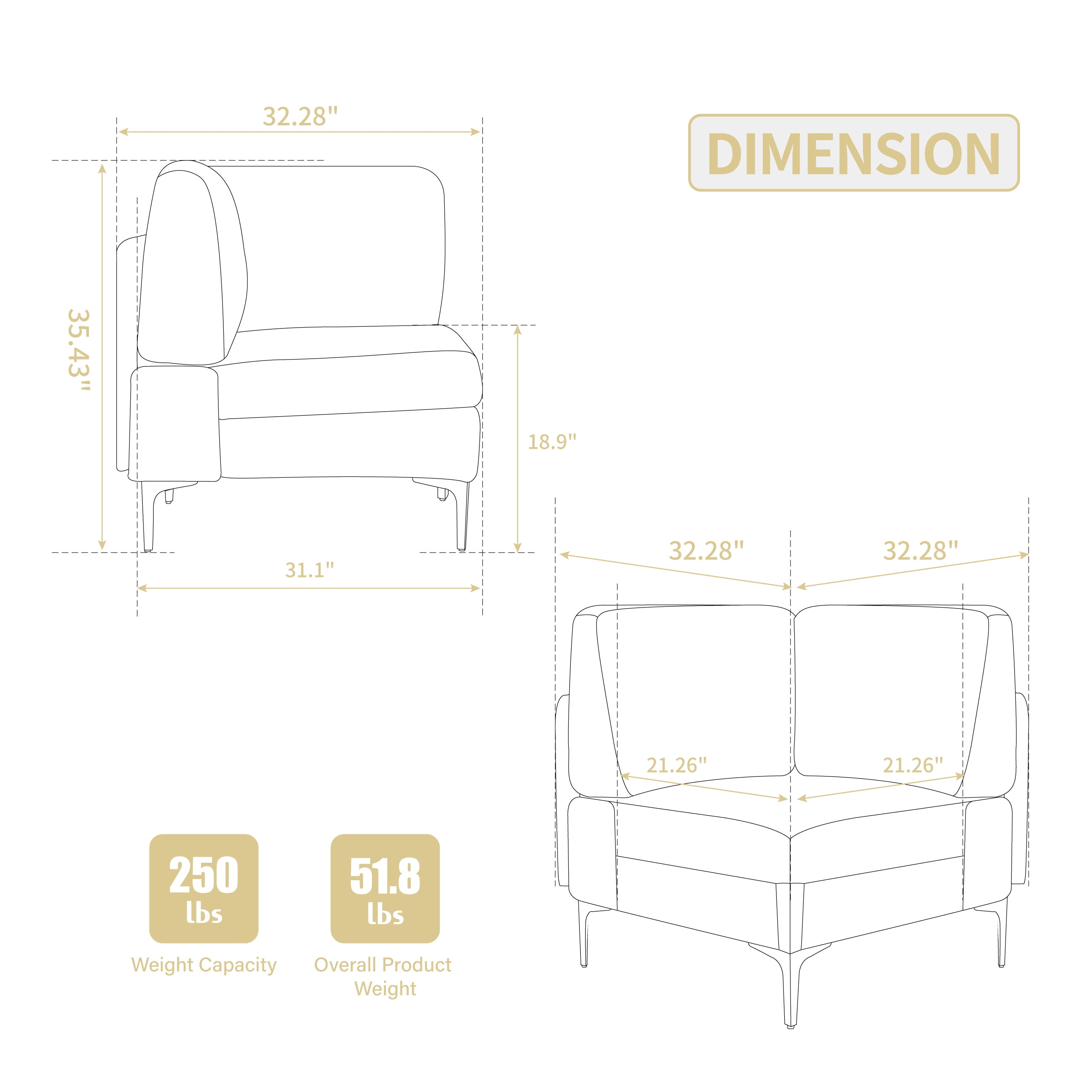 Modular Sectional Sofa, Corner Seat, Middle Seat Module Couch, Beige Corduroy Fabric, DIY Design with Multiple Configurations