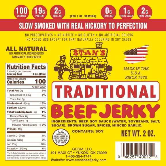 Stan’s Traditional Beef Jerky | Beef Jerky Snack Packs | Keto Snack | Gluten Free Snacks | 2oz Single Pack