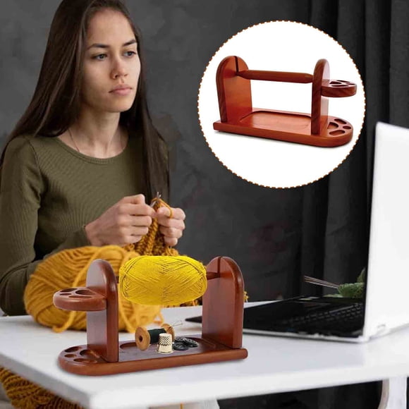BAOPAI Wooden Bobbin Winder with Smooth Spinning and Storage Compartments Holds 3 Small Wool Balls for -Free Knitting and Sewing Easy to Install Home Desktop Organizer