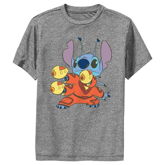 Boy's Lilo & Stitch Blasters Stitch Performance Graphic Tee Charcoal Heather X Large