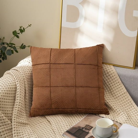 OAVQHLG3B Checked Throw Pillow Covers, 18x18 Inch Farmhouse Decorative Single Sided Grid Embroidered Couch Pillow Cases Cotton Cushion Covers