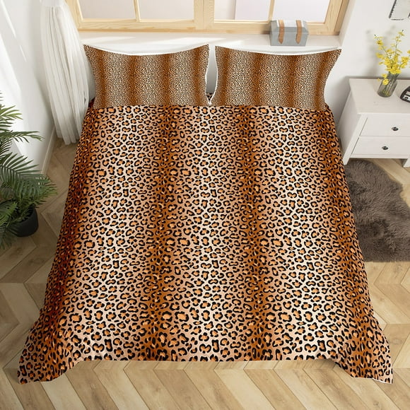 YST Brown Leopard Print Bed Set Cheetah Duvet Cover, Safari Animal Bedding Set King Ombre Gradient Comforter Cover, Abstract Art Bed Cover Wildlife Skin Bedroom Decor 3pcs (Zipper Closure)