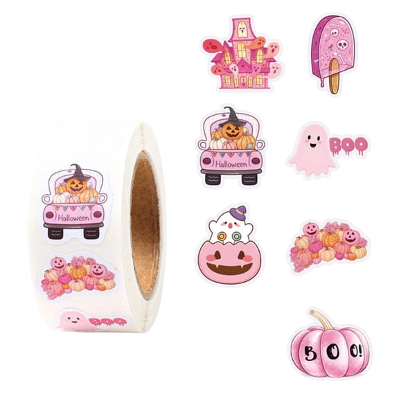 500Pcs Halloween Stickers Roll, Spooky Decorative Labels with Pumpkin Ghost Patterns for Gift Sealing and Party Favor Packaging, 1.2in Round Assorted Designs
