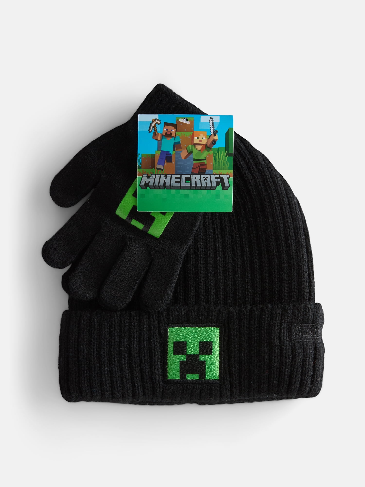 Minecraft Boys Ribbed Knit Beanie and Gloves Set, 2 Piece, One Size