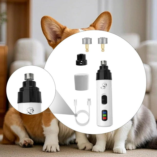 Cortauñas para mascotas, pulidor de uñas de los pies, 2 velocidades, potente, profesional, con 3 muelas abrasivas, recargable por USB, lima para uñas