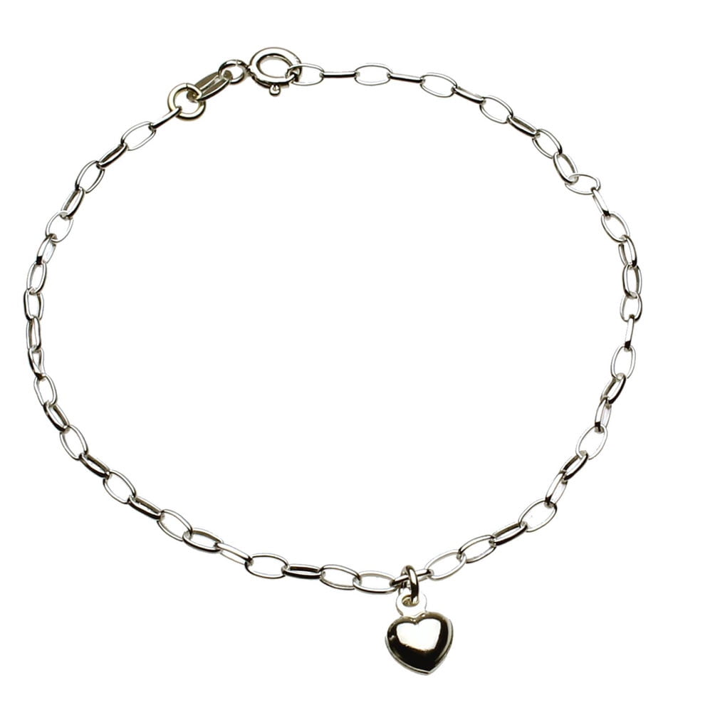 925 Sterling Silver 2 Tone with Enamel Rolo Link Heart Charm Bracelet 7 Jewelry by Wholesale Charms 