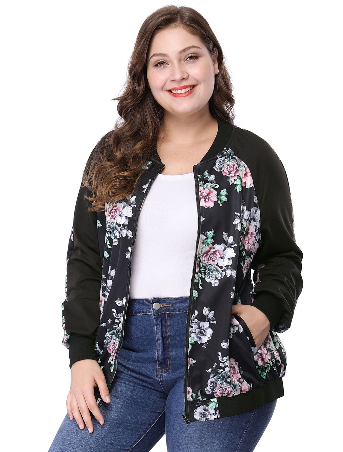 floral bomber jacket womens plus size