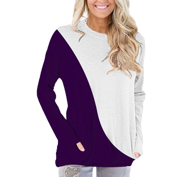 Gibobby Sudaderas para mujer Sudadera suelta para mujer cuello redondo para otoño e invierno(Morado,XL)