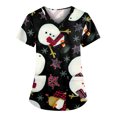 thumbnail image 1 of Hauts à Manches Courtes pour Femmes Mode Manches Courtes Col en V Uniforme de Travail Imprimé de Noël avec Poche Blouse Hauts pour Femmes Manches Courtes Hauts de Noël pour Femmes, 1 of 5