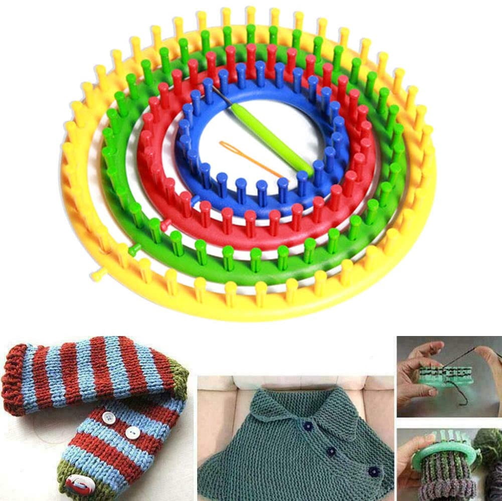 ABCISI Round Knitting Looms Set, Craft Kit Tool with Hook Needle and Crochet, Round Plastic Knit Quick Loom Set, for Loom Knitting Hats, Scarves Shawl Sock Blankets & More(Yellow-29cm)