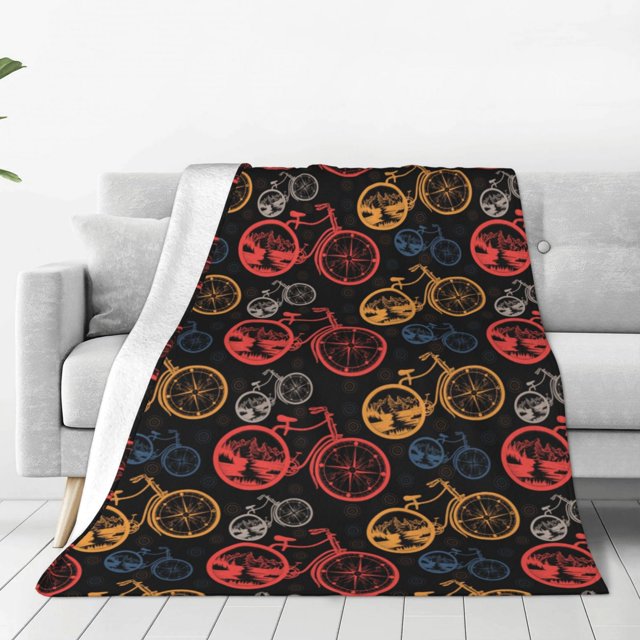 Balery Compass And Mountains In Bicycle Wheels1 Manta de Felpa Suave y Acogedora – Cobija de Franela Aterciopelada para Cama, Lavable y Cálida para Sofá, Mascotas, Transpirable-60"x50"