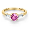 thumbnail image 3 of Gem Stone King 10K Yellow Gold Pink Created Sapphire and Lab Grown Diamond Engagement Ring for Women | 1.30 Cttw | Round 6MM | Gemstone September Birthstone | Size 8, 3 of 6
