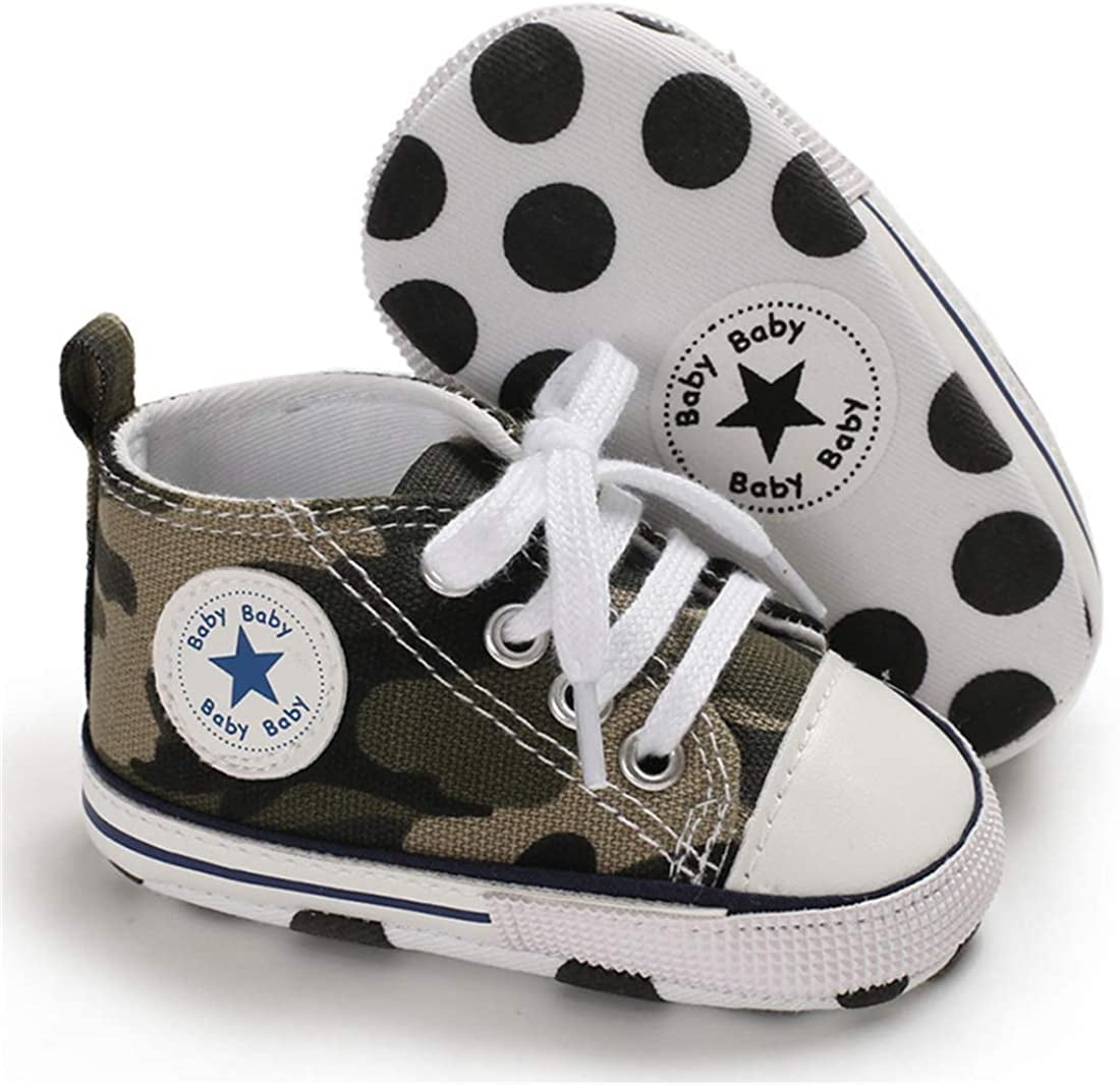 Tutoo Unisex Baby Boys Girls High Top Sneaker Soft Anti-Slip Sole Newborn Infant First Walkers Canvas Denim Shoes