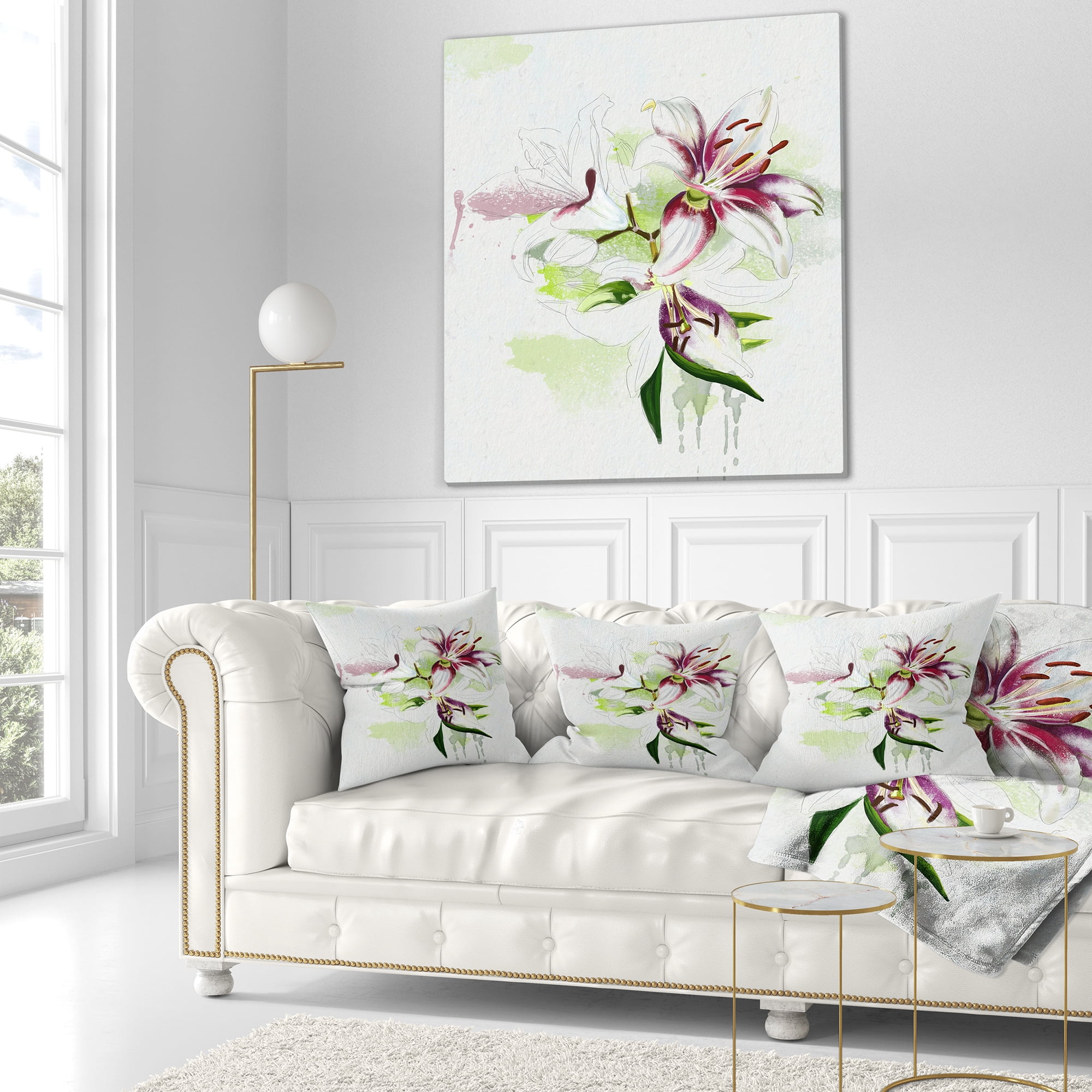 Designart Colorful Flowers with Color Splashes - Floral Throw Pillow - 18x18