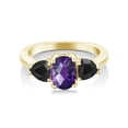 thumbnail image 2 of Gem Stone King 1.92 Ct Oval Checkerboard Purple Amethyst Black Onyx 18K Yellow Gold Plated Silver Ring, 2 of 4