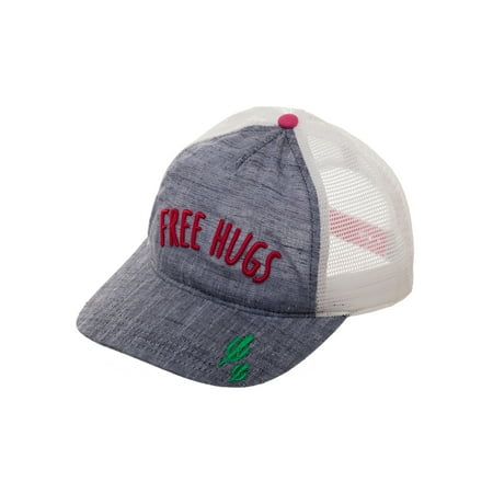 - Women's Free Hugs Snapback Hat with Woven Front Panel and Mesh Crown