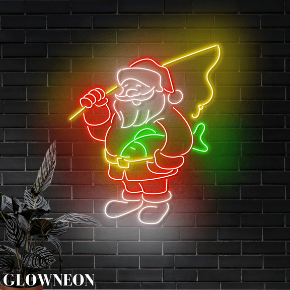 Glowneon Santa Fishing Neon Sign, Christmas Fishing Club Led Wall Art