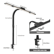 Large LED Desk Lamp with Clamp, 24W Double Head Desk Light, Stepless Dimmable Swing Arm Office Lamp with Remote for Home Office, Study
