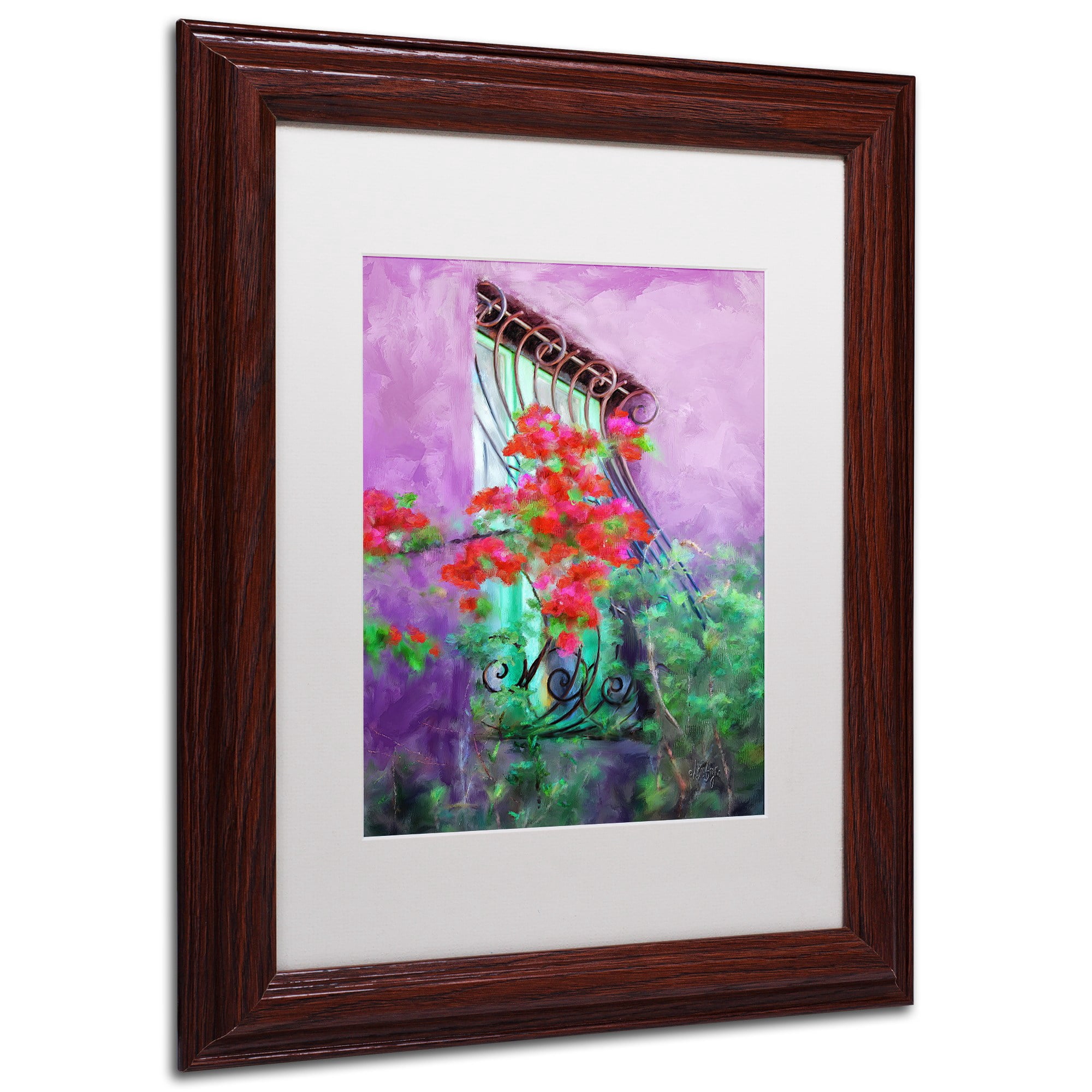 Trademark Fine Art "Painted Rose Covered Window" Canvas Art by Lois Bryan White Matte, Wood Frame