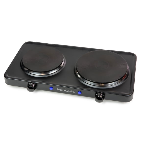 HomeCraft Double Burner Hot Plate Electric Stove with Adjustable Temperature, 1500W and 500W, Black