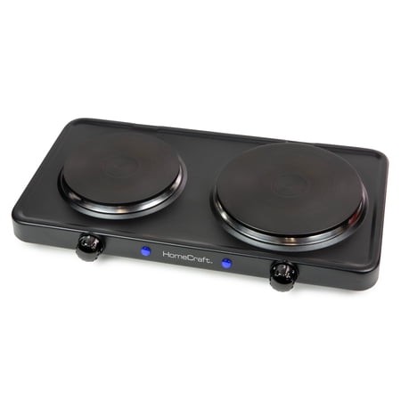 HomeCraft Double Burner Hot Plate Electric Stove with Adjustable Temperature, 1500W and 500W, Black