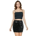thumbnail image 6 of Baisdan Sequin Skirt for Women, Sparkly Mini Skirt, Glitter Party Skirt for Holiday, Black, L, 6 of 7