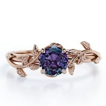 JeenMata 0.50 Carat - Round Cut Lab Created Alexandrite Ring - Leaf & Vine Engagement Ring - 18K Rose Gold Plating Over Silver