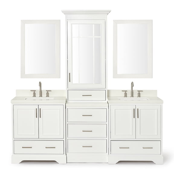 Ariel Stafford 85 In. Double Rectangle Sink Vanity Set With White Quartz Countertops In White