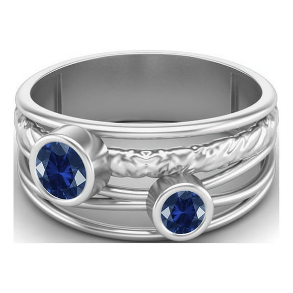 Mooneye 4mm Round Blue Sapphire Cz 925 Sterling Silver Dual Stone Women Valentine Ring